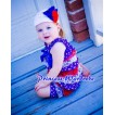 Patriotic America Red White Blue Layer Chiffon Romper with Royal Blue Bow & Straps LR69 