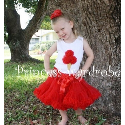 Red Pettiskirt With Red Ice Cream White Tank Top MS102 