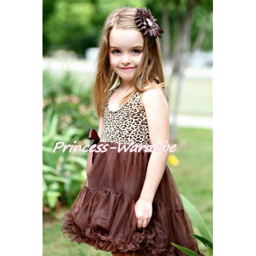 Leopard Print with Choco Brown ONE-PIECE Petti Dress with Bow LP03 