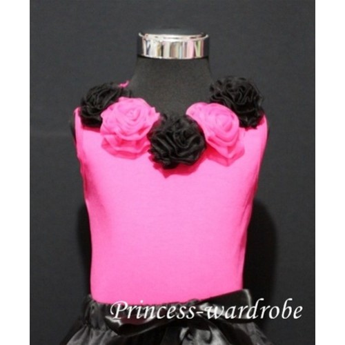 Hot Pink Tank Tops with black and hot pink Rosettes TR01 