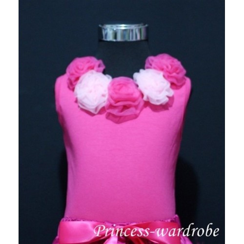 Hot Pink Tank Tops with Hot Pink and Light Pink Rosettes TR02 