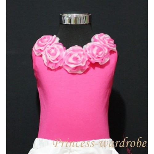 Hot Pink Tank Tops with Light Pink and White Mix Rosettes TR03 