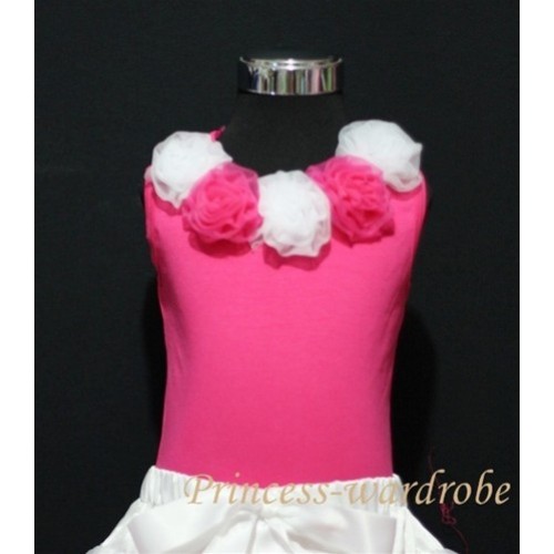 Hot Pink Tank Tops with White and Hot Pink Rosettes TR04 