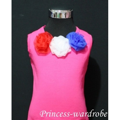 Hot Pink Tank Tops with Red White Blue Rosettes tr07 