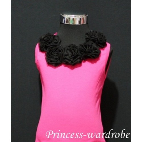 Hot pink Tank Tops with Black Rosettes tr12 
