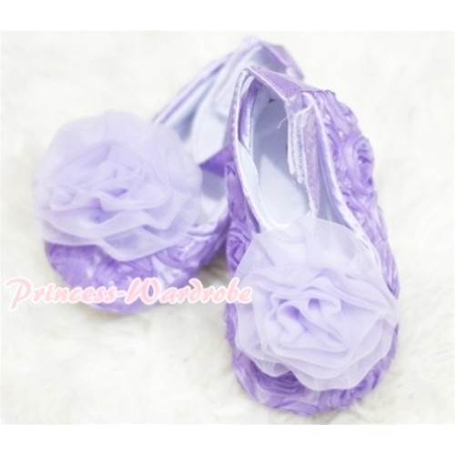 Baby Lavender Crib Shoes with  Lavender Rosettes S128 