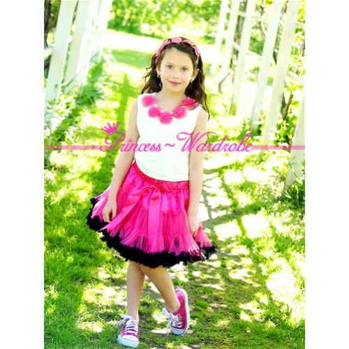 White Tank Tops with Hot Pink Rosettes & Hot Pink Black Pettiskirt M104 