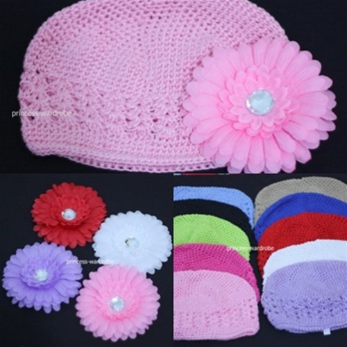 Crochet Beanie Hat with Crystal Daisy Flower F15 