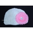 Crochet Beanie Hat with Crystal Daisy Flower F15 