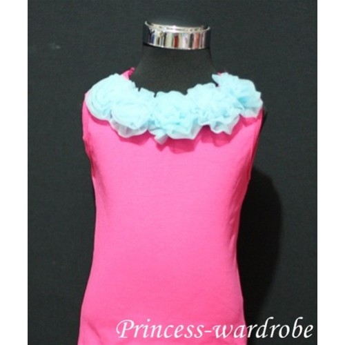 Hot pink Tank Tops with Light Blue Rosettes tr14 