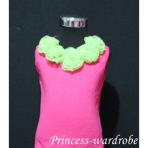 Hot pink Tank Tops with Light Green Rosettes tr17 