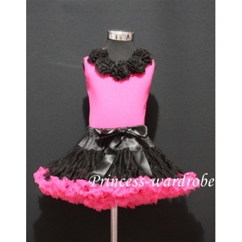 Black Hot Pink Pettiskirt with matching Hot pink Tank Tops with Black Rosettes MH06 