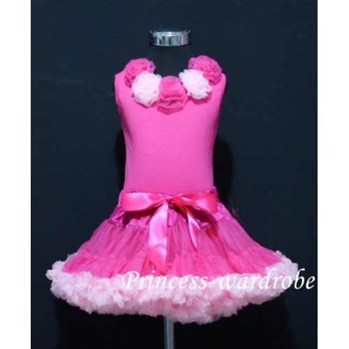 Hot Light Pink Pettiskirt with matching Hot pink Tank Tops with hot pink white Rosettes mh20 