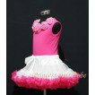 White Hot Pink Pettiskirt with matching Hot pink Tank Tops with pink white mix Rosettes mh25 