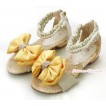 Ivory Cream White Sparkle Rhinestone Yellow Bow Pearl Flat Ankle Sandals 2688-39Beige 