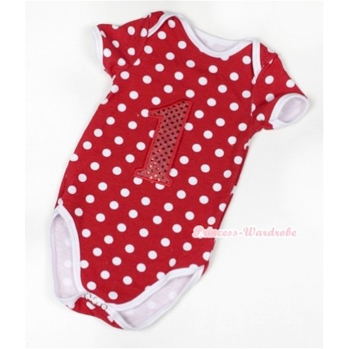 Minnie Polka Dots Baby Jumpsuit with 1st Sparkle Red Birthday Number Print TH345 