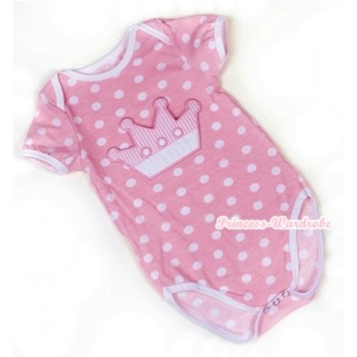 Light Pink White Polka Dots Baby Jumpsuit with Crown Print TH349 