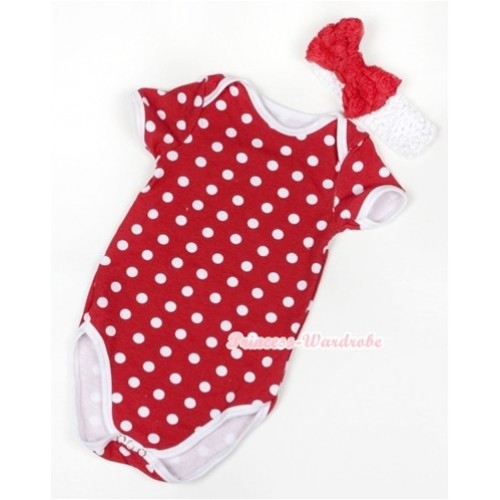 Minnie Polka Dots Baby Jumpsuit with White Headband Red Romantic Rose Bow TH360 