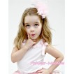 White Tank Top with Floral Ruffles and Light Pink Bow T351 