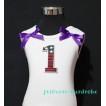 1st Patriotic Print Birthday number White Tank Top with Dark Purple Ribbon and Ruffles TW09 