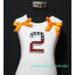 2nd Patriotic Print Birthday number White Tank Top with Orange Ribbon and Ruffles TW17 