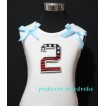 2nd Patriotic Print Birthday number White Tank Top with Light Blue Ribbon and Ruffles TW20 
