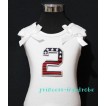 2nd Patriotic Print Birthday number White Tank Top with White Ribbon and Ruffles TW27 