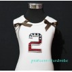2nd Patriotic Print Birthday number White Tank Top with Brown Ribbon and Ruffles TW28 
