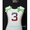 3rd Patriotic Print Birthday number White Tank Top with Light Green Ribbon and Ruffles TW35 