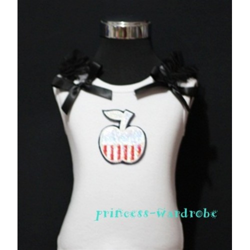 Patriotic Print Apple White Tank Top with Black Ribbon and Ruffles TW54 