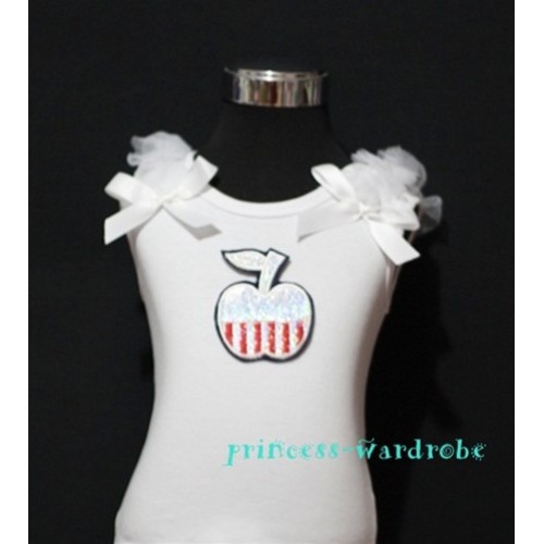 Patriotic Print Apple White Tank Top with White and Ruffles TW55 