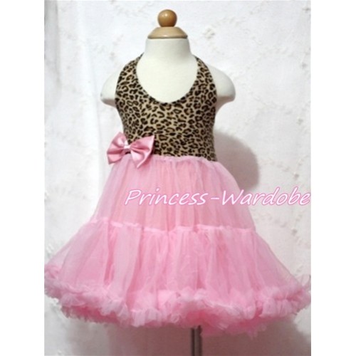 Leopard Print with Light Pink ONE-PIECE Petti Dress with Bow LP05 