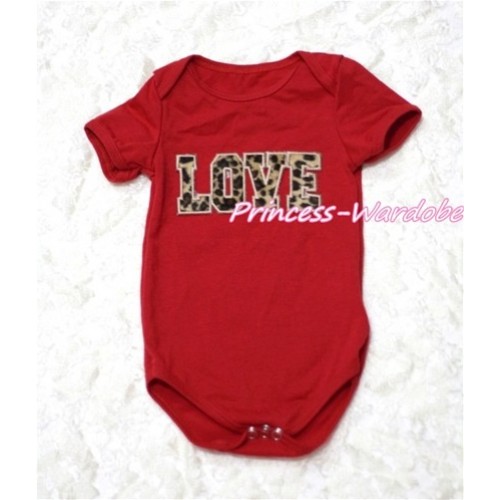 Hot Red Baby Jumpsuit with Leopard Love Print TH112 