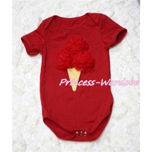 Hot Red Baby Jumpsuit with Red Rosettes Ice Cream Print TH114 