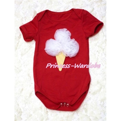 Hot Red Baby Jumpsuit with White Rosettes Ice Cream Print TH115 