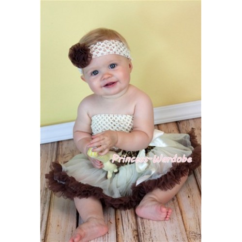 Cream Crochet Tube Top with Cream Leopard Waist Baby Pettiskirt CT101 