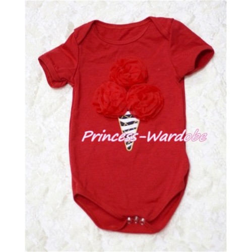 Hot Red Baby Jumpsuit with Red Rosettes Zebra Ice Cream Print TH118 