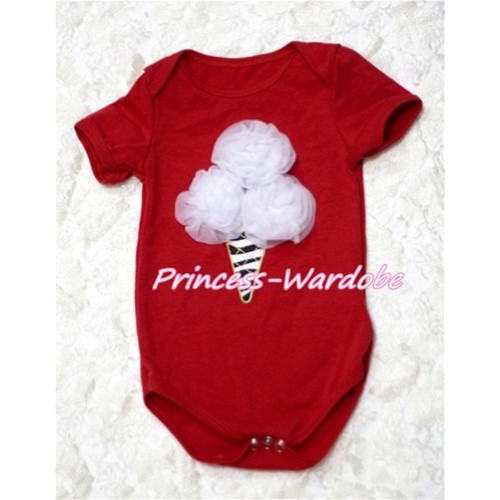 Hot Red Baby Jumpsuit with White Rosettes Zebra Ice Cream Print TH119 