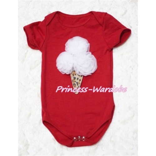 Hot Red Baby Jumpsuit with White Rosettes Leopard Ice Cream Print TH123 
