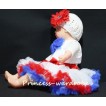 White Baby Pettitop & Royal Blue Rosettes with Red White Blue Baby Pettiskirt NG125 