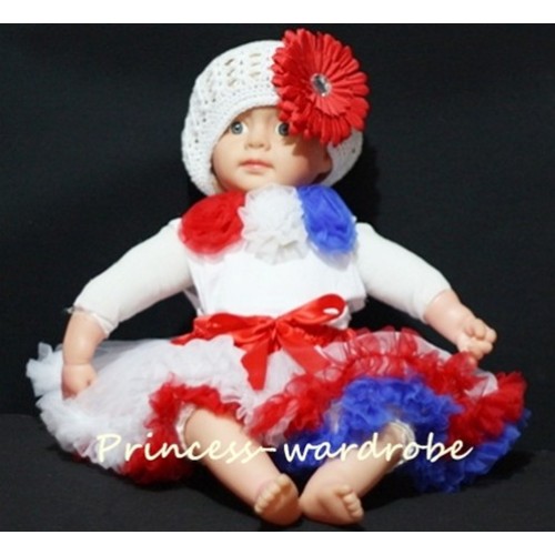White Baby Pettitop & Red White Blue Rosettes with Red White Blue Pettiskirt NG128 