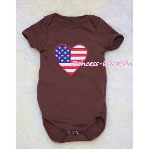 Brown Baby Jumpsuit with American Heart Print TH131 