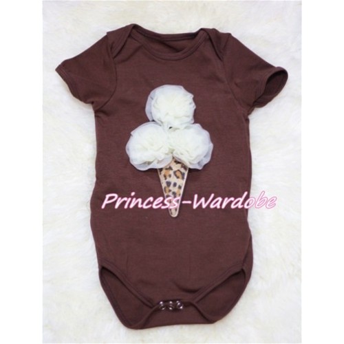 Brown Baby Jumpsuit with Cream White Leopard Ice Cream TH136 