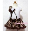 White Baby Tank Top & Bunch of Giraffe Brown White Rosettes and Ribbon with Brown Giraffe Baby Pettiskirt NG505 