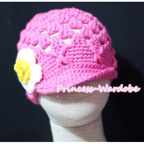 Sweety Style Big Sunshine Flower Pink Crochet Beanie Hat HA50 