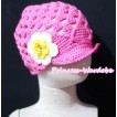 Sweety Style Big Sunshine Flower Pink Crochet Beanie Hat HA50 