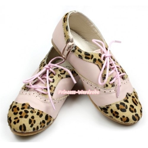 Light Pink Leopard Round Toe Classic Oxfords Flat Shoes AB-A196 
