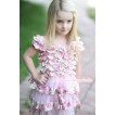 Light Pink Rose Fusion Satin Ruffles Layer One Piece Dress With Cap Sleeve With Light Pink Bow RD026 