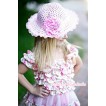 Light Pink Rose Fusion Satin Ruffles Layer One Piece Dress With Cap Sleeve With Light Pink Bow With Light Pink Sparkle Sequin Summer Beach Straw Hat With Light Pink Peony RD026-1 