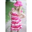 Hot Light Pink Satin Ruffles Layer One Piece Dress With Cap Sleeve With Hot Pink Bow With Sparkle Sequin Hot Pink Jazz Hat With Hot Pink Satin Bow RD013-1 